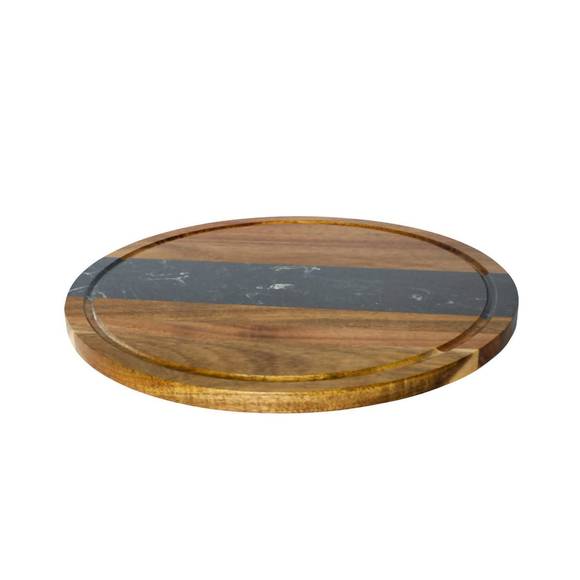 NEW CREATIVE GIFTS INTERNATIONAL marble stripe and acacia wood round board in bl - Picture 2 of 4